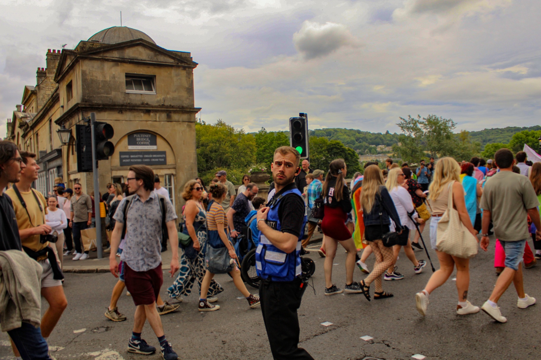 Security team stewarding stallholders and visitors at a Bath community event