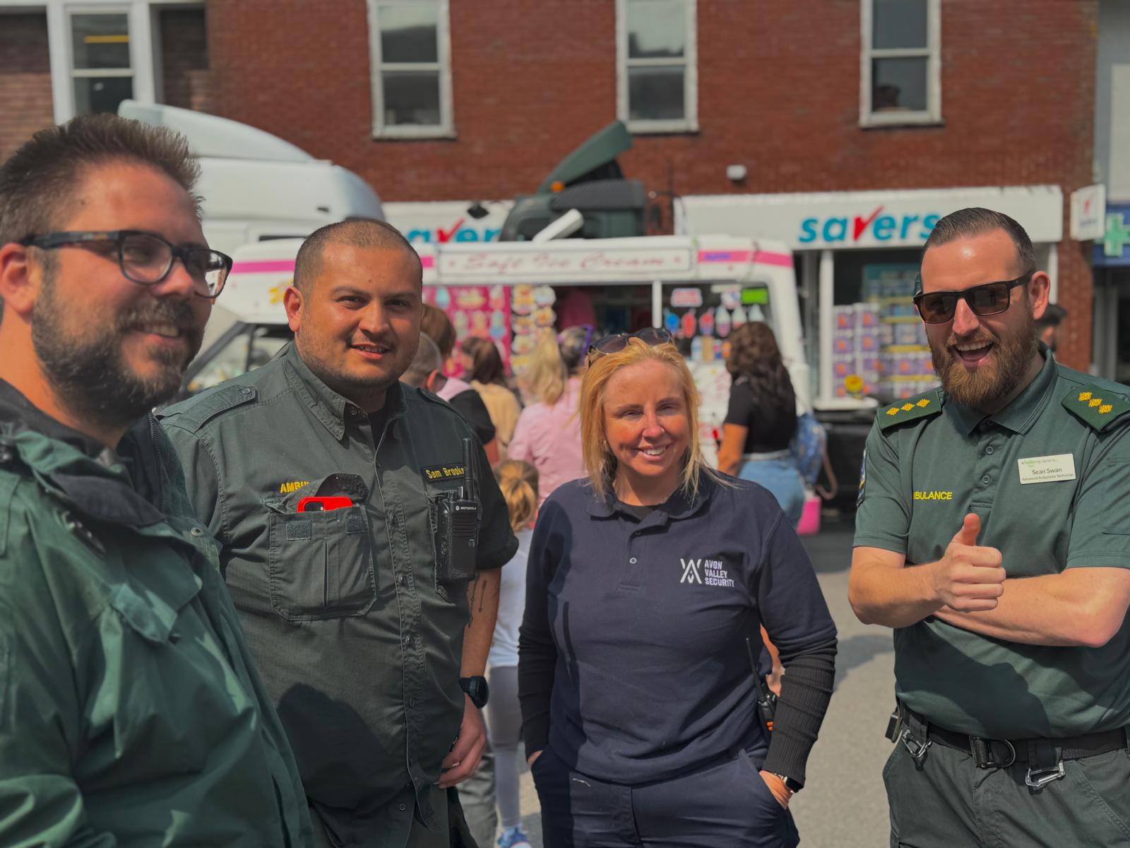 AV Group UK security and event ambulance team together on a Bath street