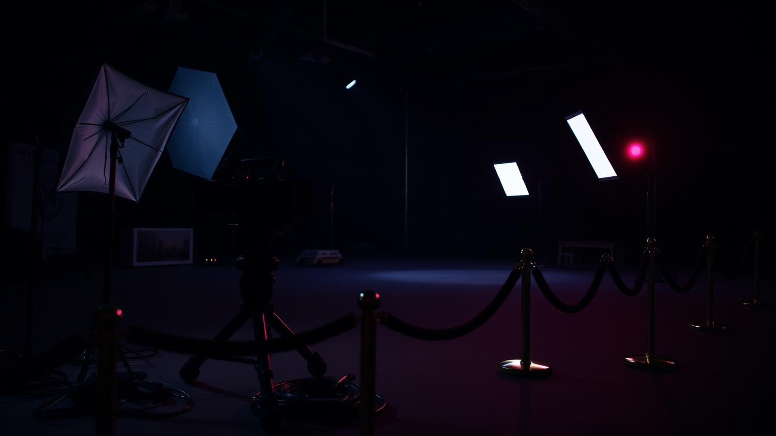 Professional film set camera and lighting equipment