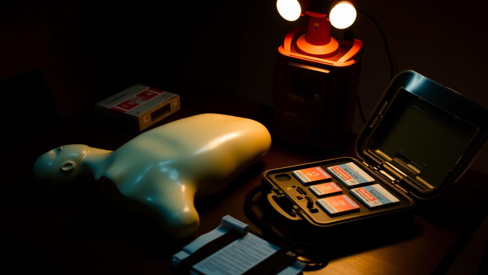 CPR mannequin and AED for first aid training