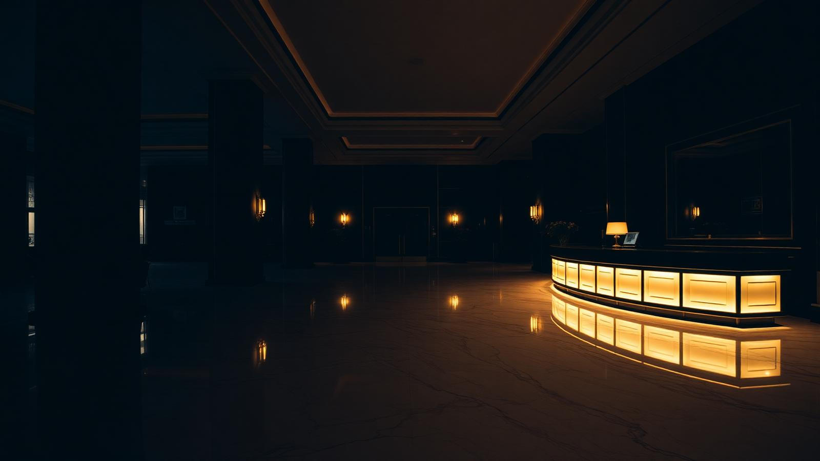 Luxury hotel lobby at night